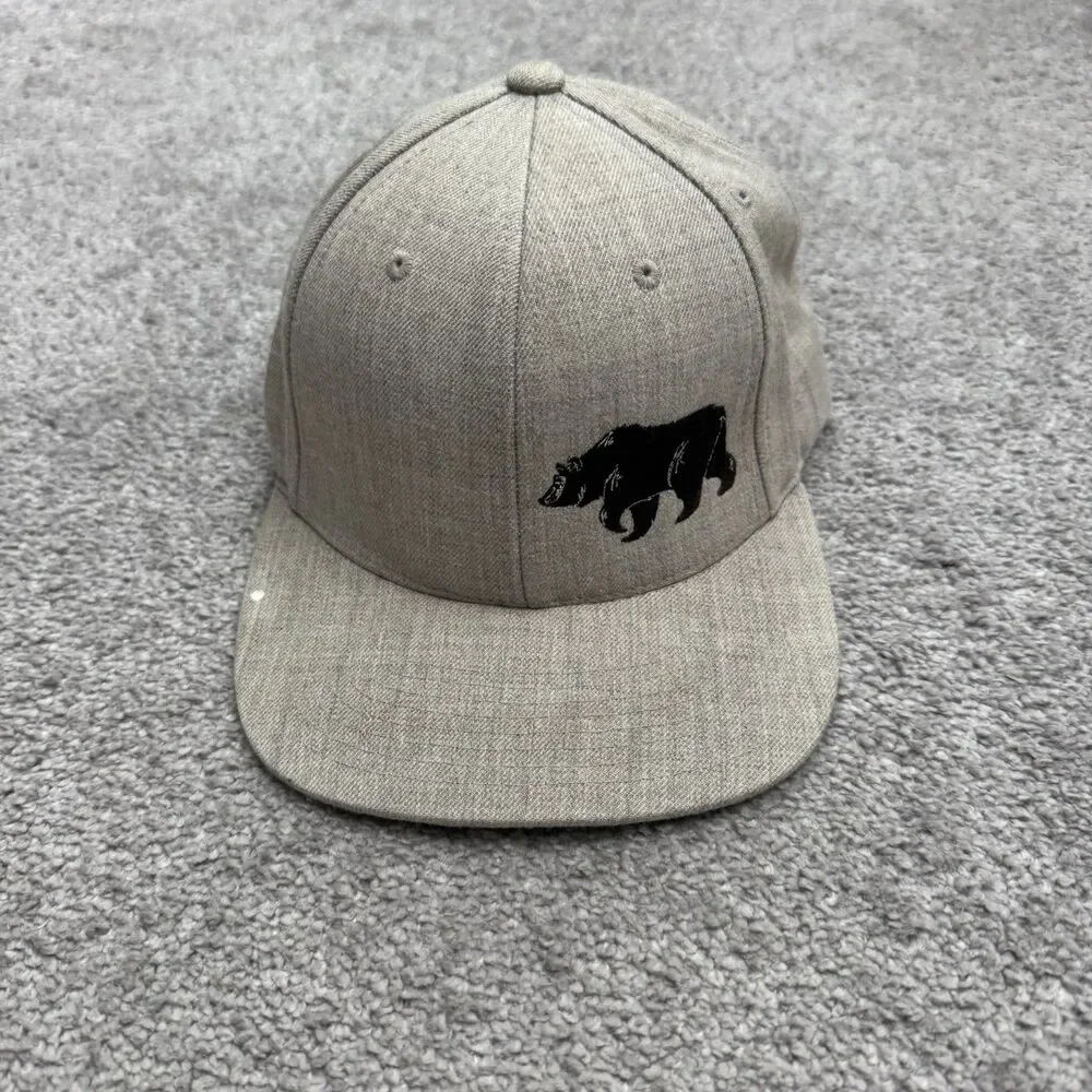 The Classics Yupoong Snapback Embroidered Bear Hat Cap mens Gray Wool Blend